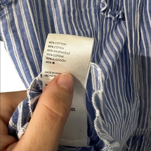 Anthro Smocked Ruffled Striped Blue Shirt - Picture 6 of 6